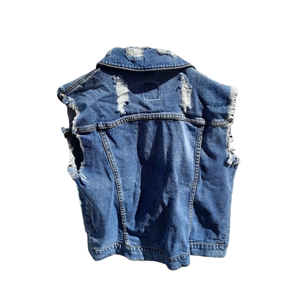 NWT Wild Fable Denim Blue Jean Vest Distressed Button Front Sleeveless Size XS - Picture 4 of 4